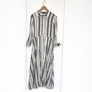 Zara Linen Monochrome Striped Half Sleeve Dress